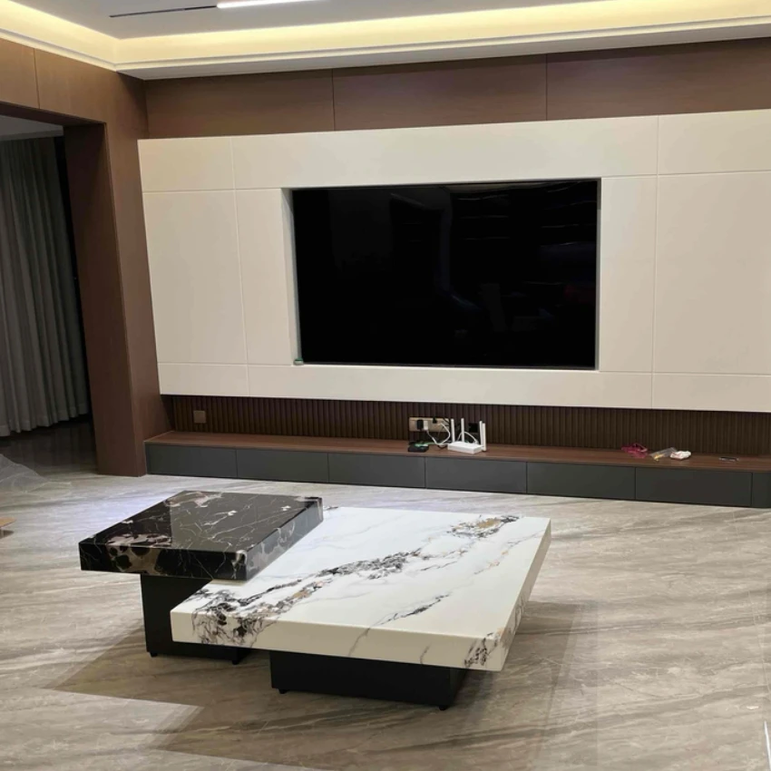 意式轻奢大理石茶几客厅家用组合大理石茶几现代简约个性茶几