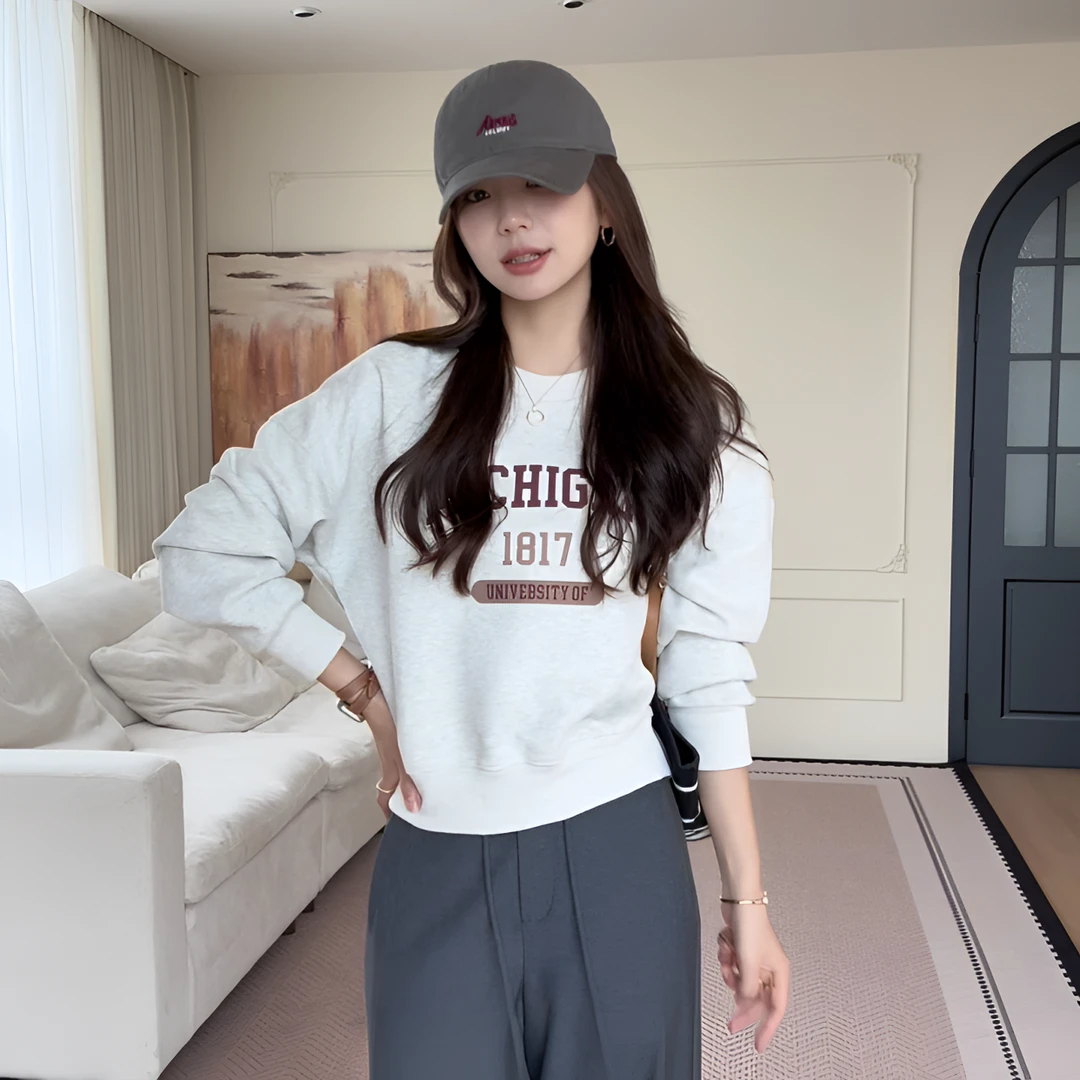 【余欢欢】秋季休闲百搭时尚简约1817字母印花圆领卫衣-YHW50805