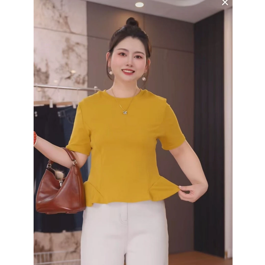 芳芳微胖定制夏日限定设计显瘦小蛮腰时尚棉TT恤财阀千金女装F587