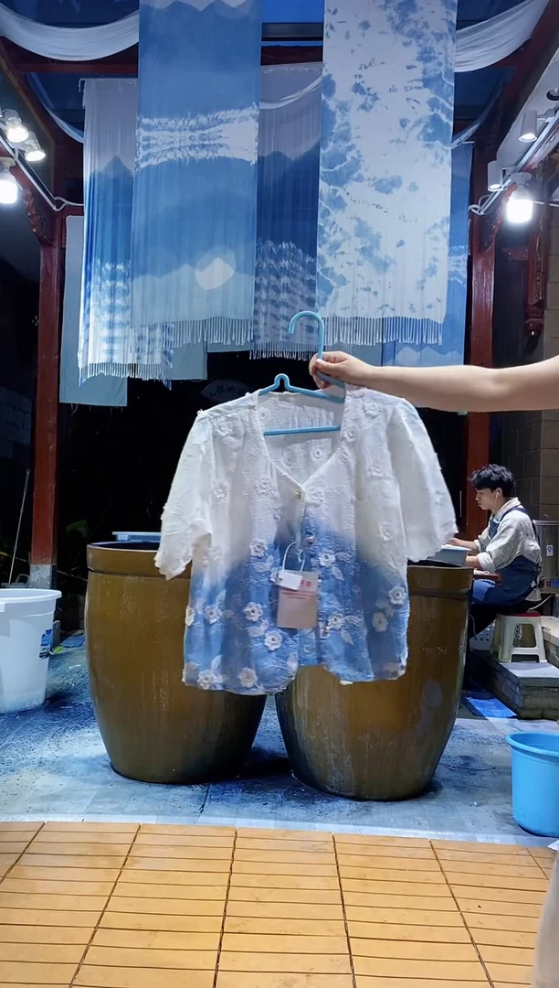 云浅蓝深 扎染服装  桃花开衫