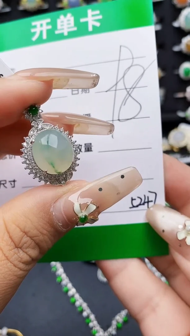 翡翠戒指银S925镶嵌5247