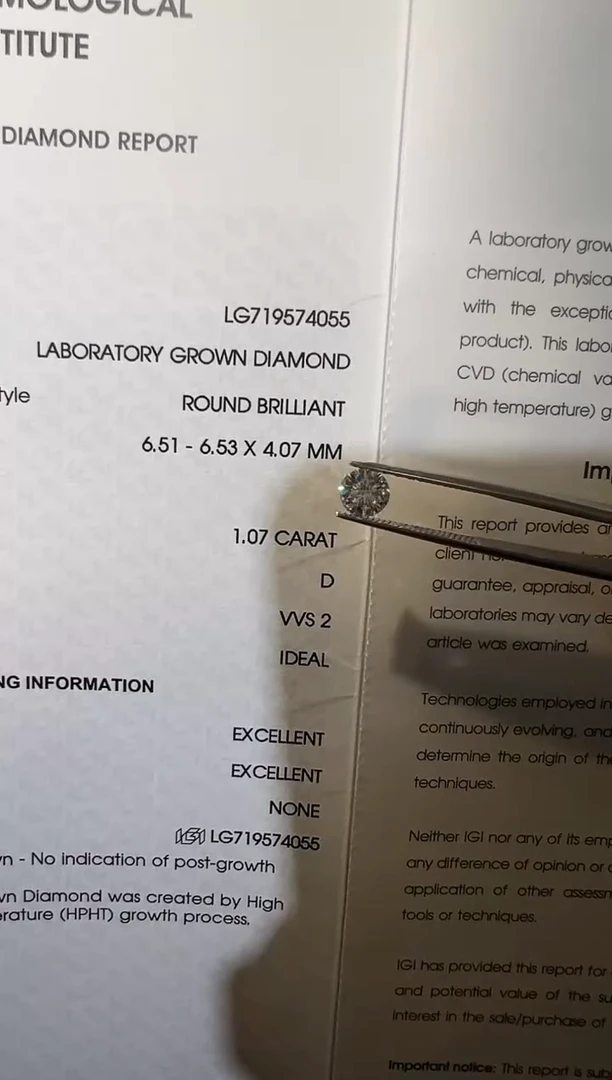 裸石实验室培育钻石小*?LG4055  1.07ct