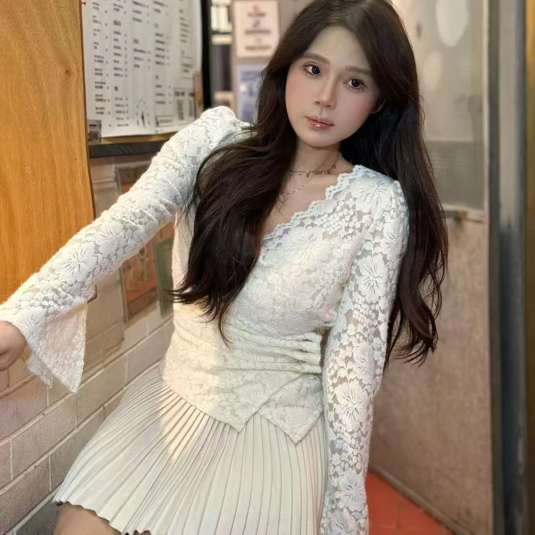 青青大码女装 秋冬韩系设计感显瘦高腰白色毛呢百褶裙半身裙D5125