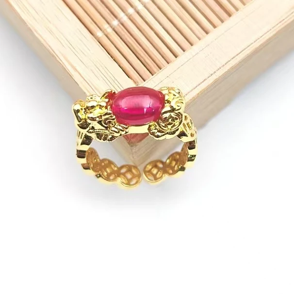 【卫国甄选】【赠证书】高端合金镶嵌人工培育红宝石貔貅戒指 BJ12512