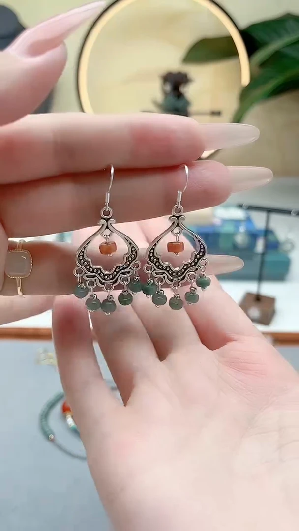 银S925镶嵌翡翠耳饰8A00000