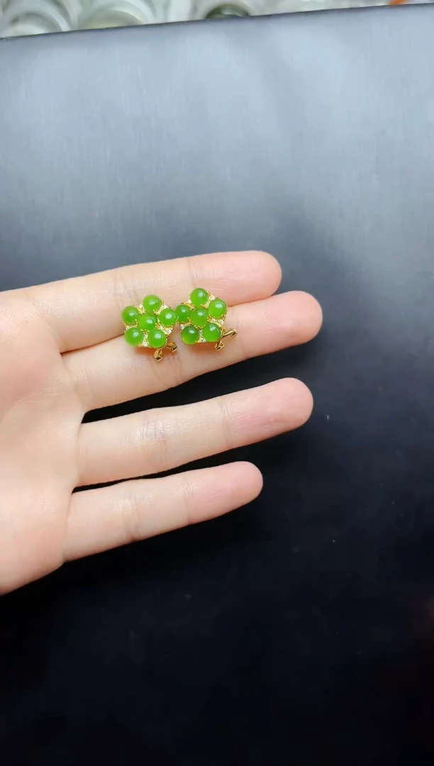 和田玉银S925镶嵌耳饰06花花耳扣