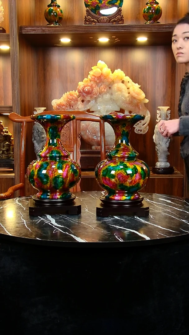 石材人*家居摆件富贵瓶一对·11111111111