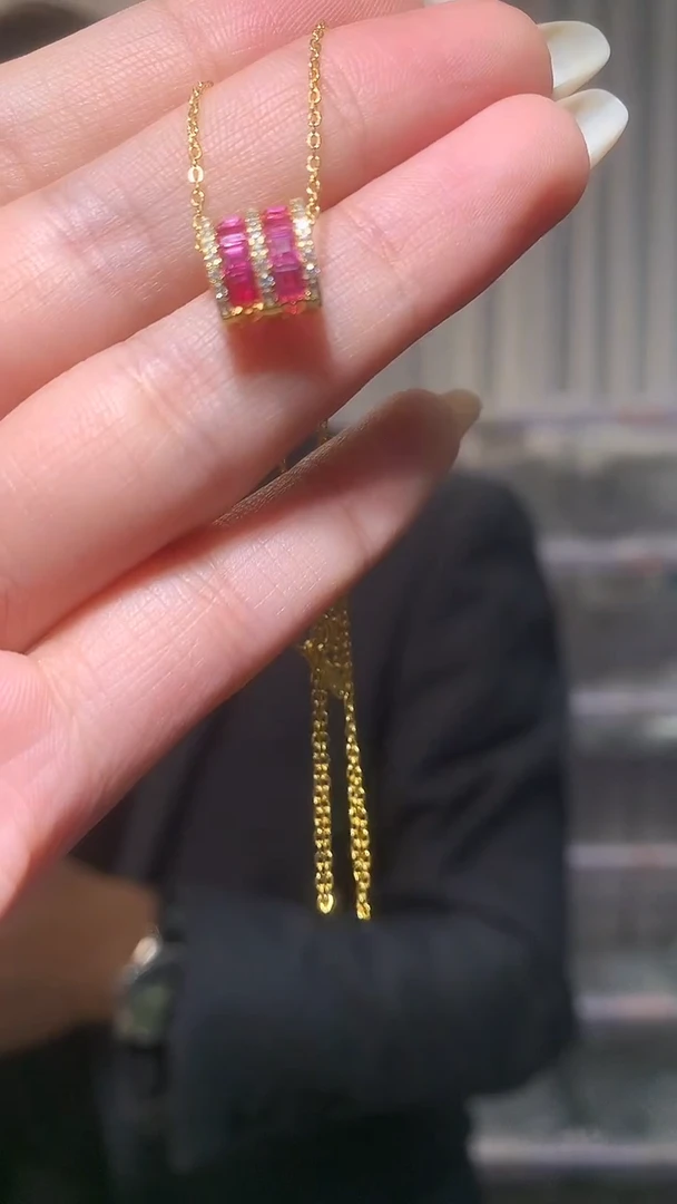 颈饰银S925镶嵌红宝石多样性发货