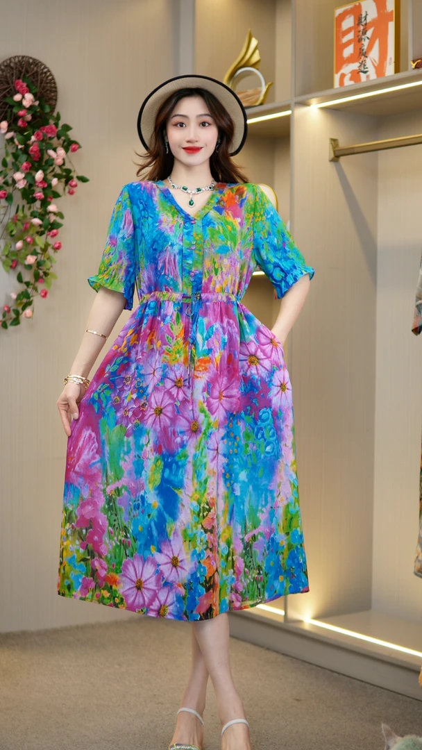 妈妈装连衣裙丝缎高工艺直喷中女装【瑶池】PS