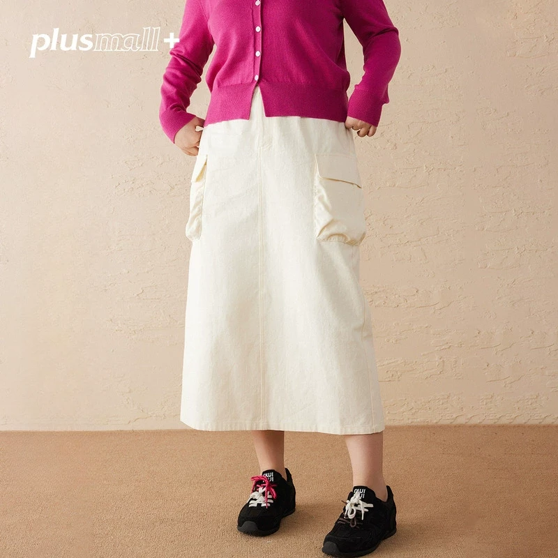 PLUSMALL 沙丘狂想 100水洗棉做旧开扣松紧腰工装半裙PAC2412115