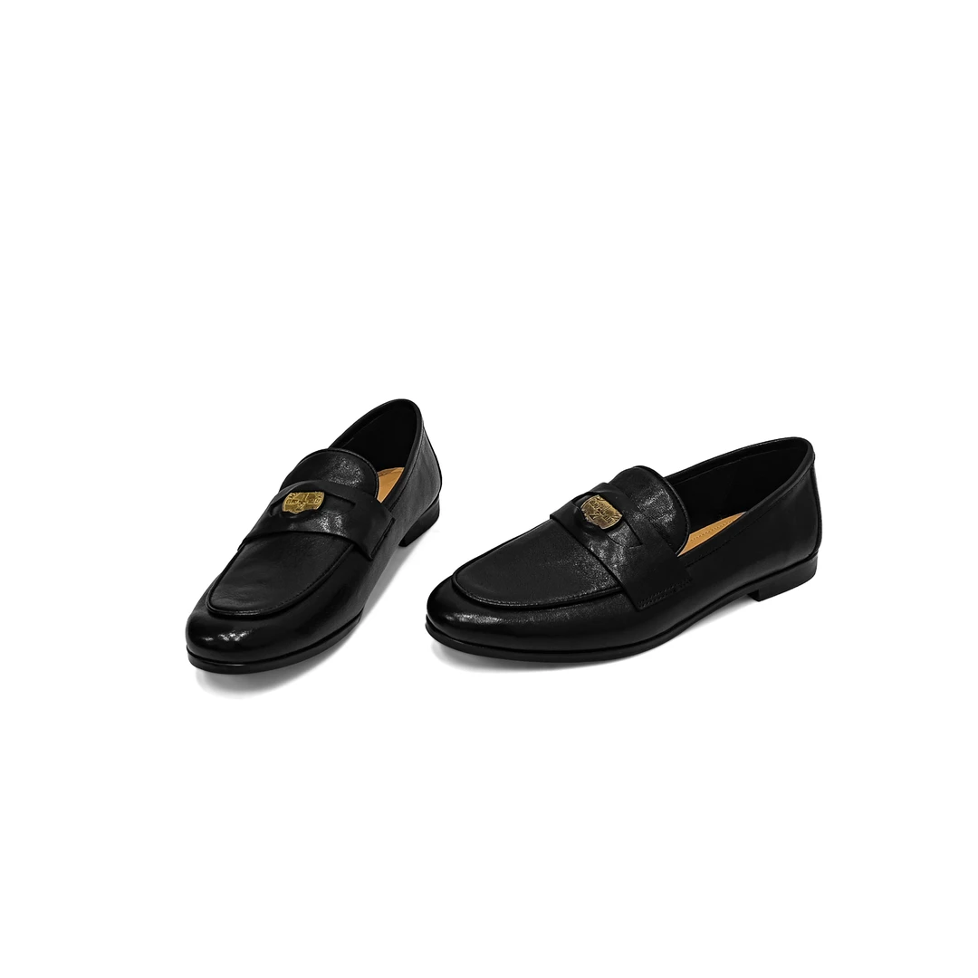 手工小金币圆头乐福鞋女韩系百搭复古一脚蹬单鞋