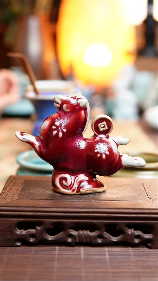 马 钧瓷茶宠 摆件 红色