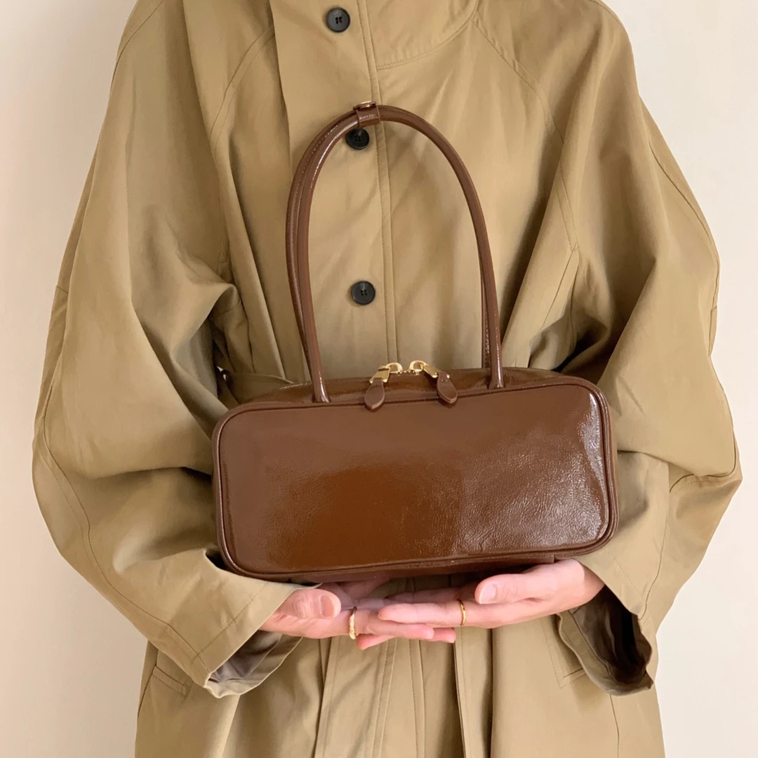 【波士顿】头层亮面牛皮单肩时尚ins包包