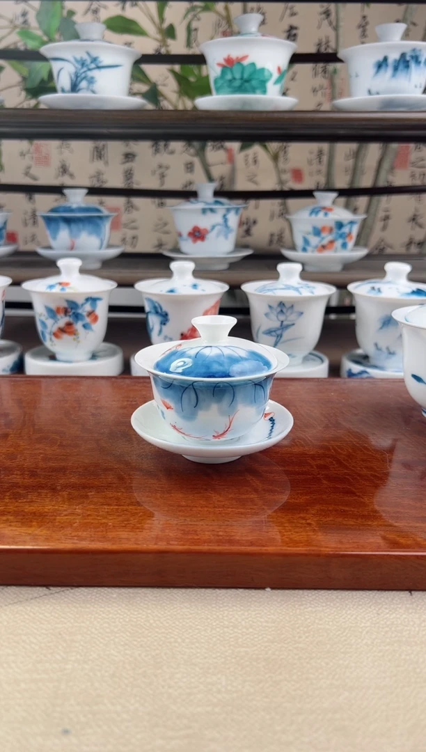 微瑕线条莲80ml三才盖碗