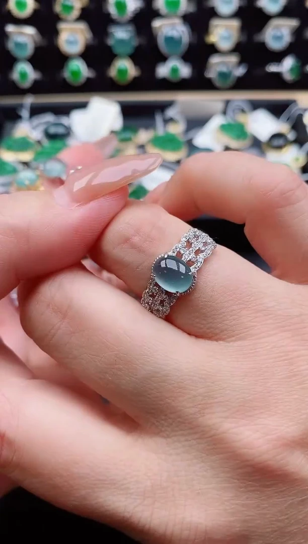 银S925镶嵌戒指翡翠1