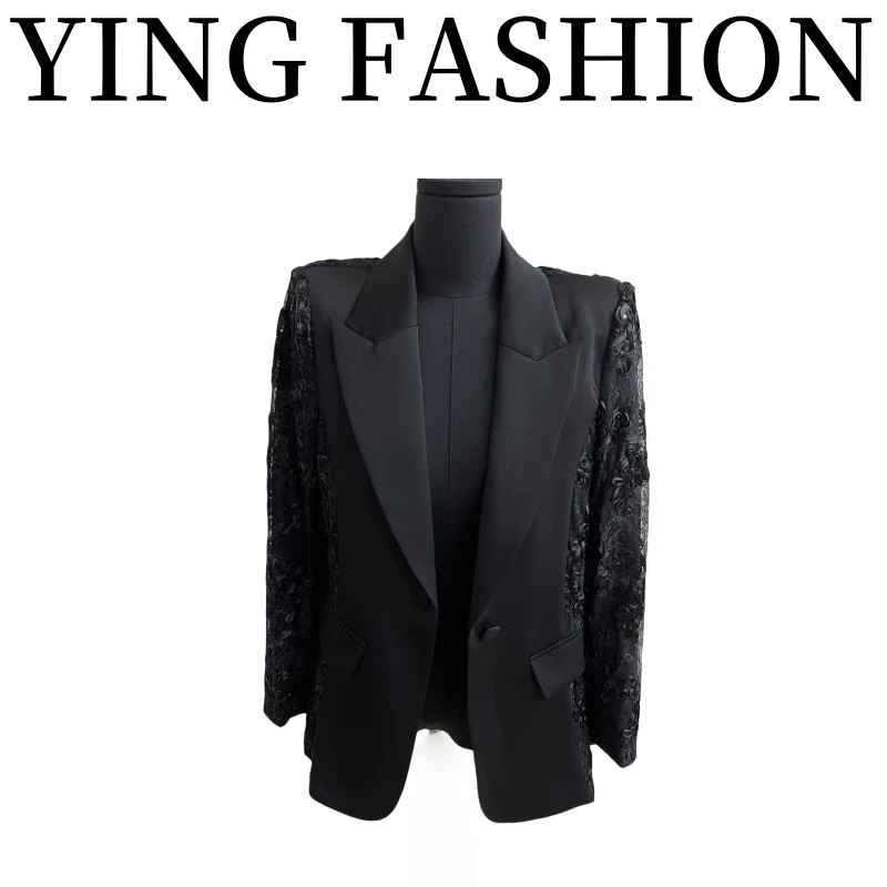 【YING FASHION】莹老板-时尚气质蕾丝刺绣西装外套 8020582 1031