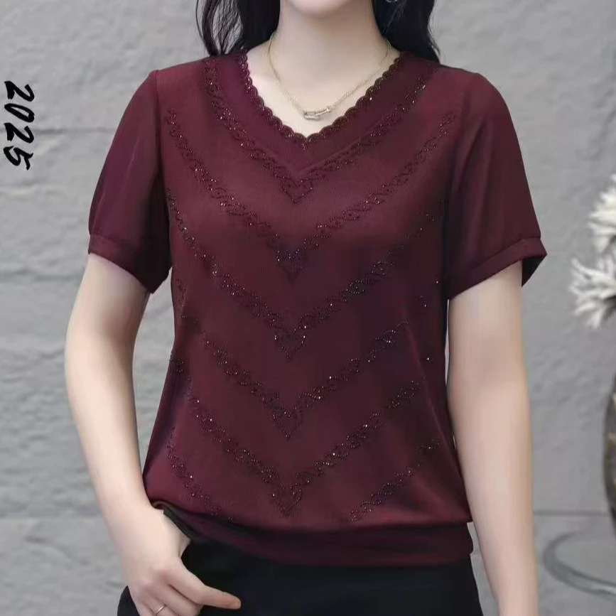 【丽姐家】夏季新款妈妈装短袖时尚洋气宽松百搭女士显瘦上衣