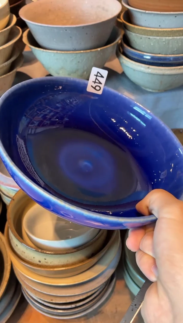 瓷片安****n449微瑕长生蓝锅盘1个