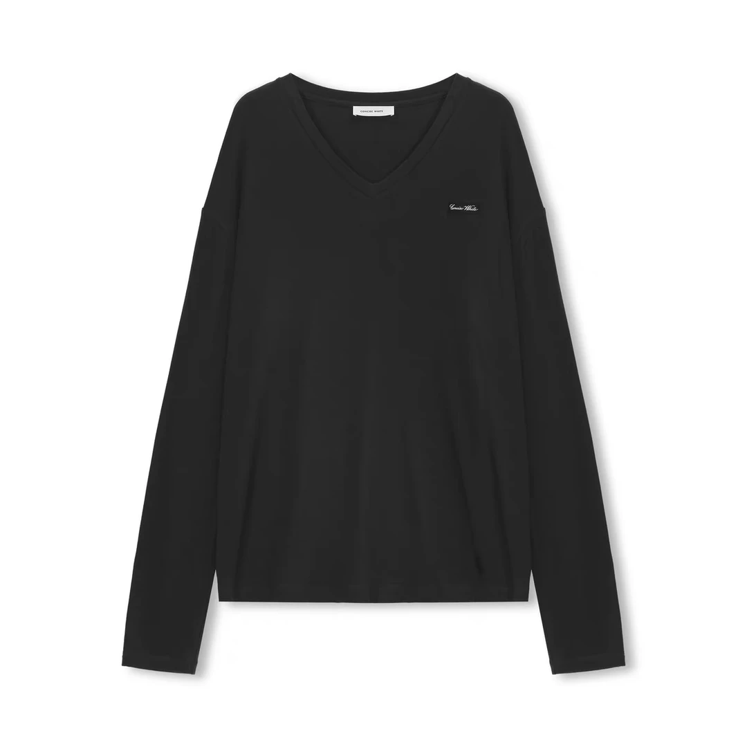 CONCISE-WHITE 简白 25春夏新款简约休闲百搭修身V领长袖上衣女款