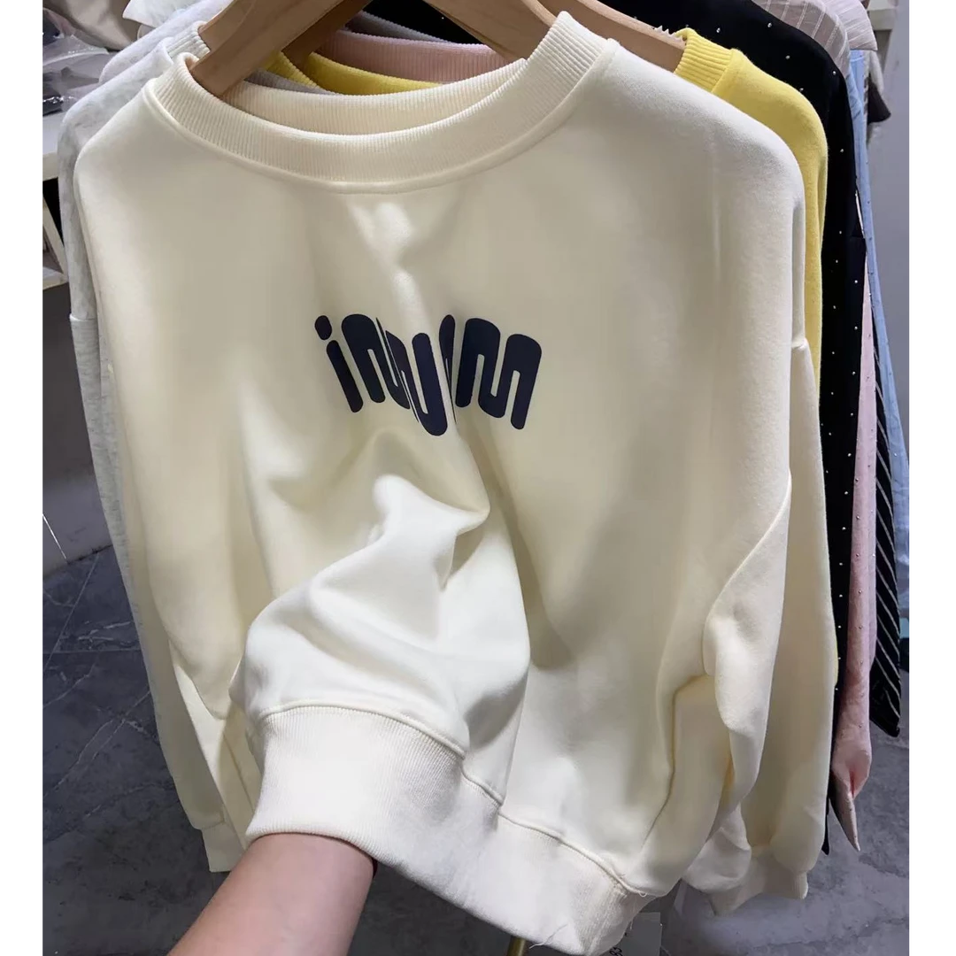 新款S483米英文印花圆领卫衣