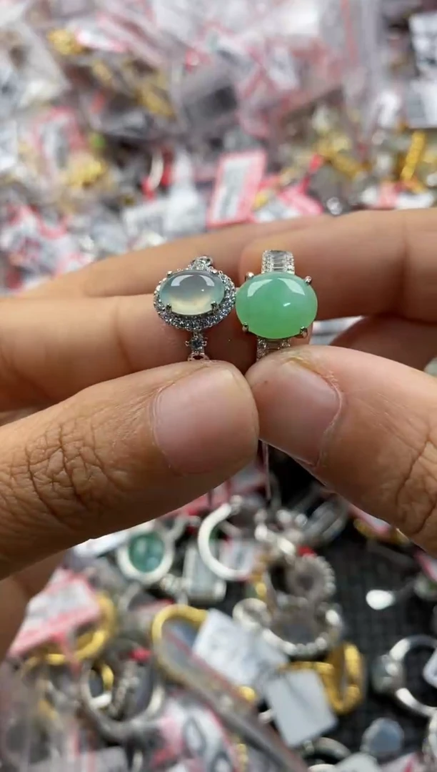 银S925镶嵌戒指翡翠444               5