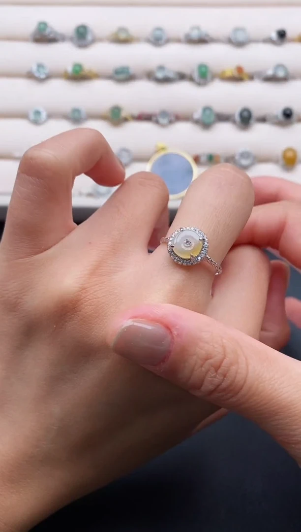 银S925镶嵌戒指翡翠4444444+3