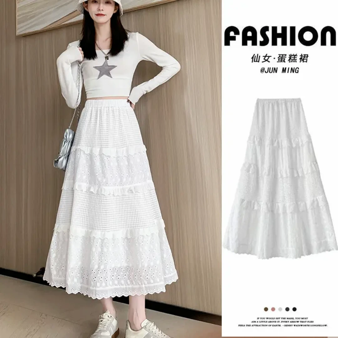 （蕾丝刺绣半身裙微瑕)显瘦气质白色高腰夏季仙女时尚A字