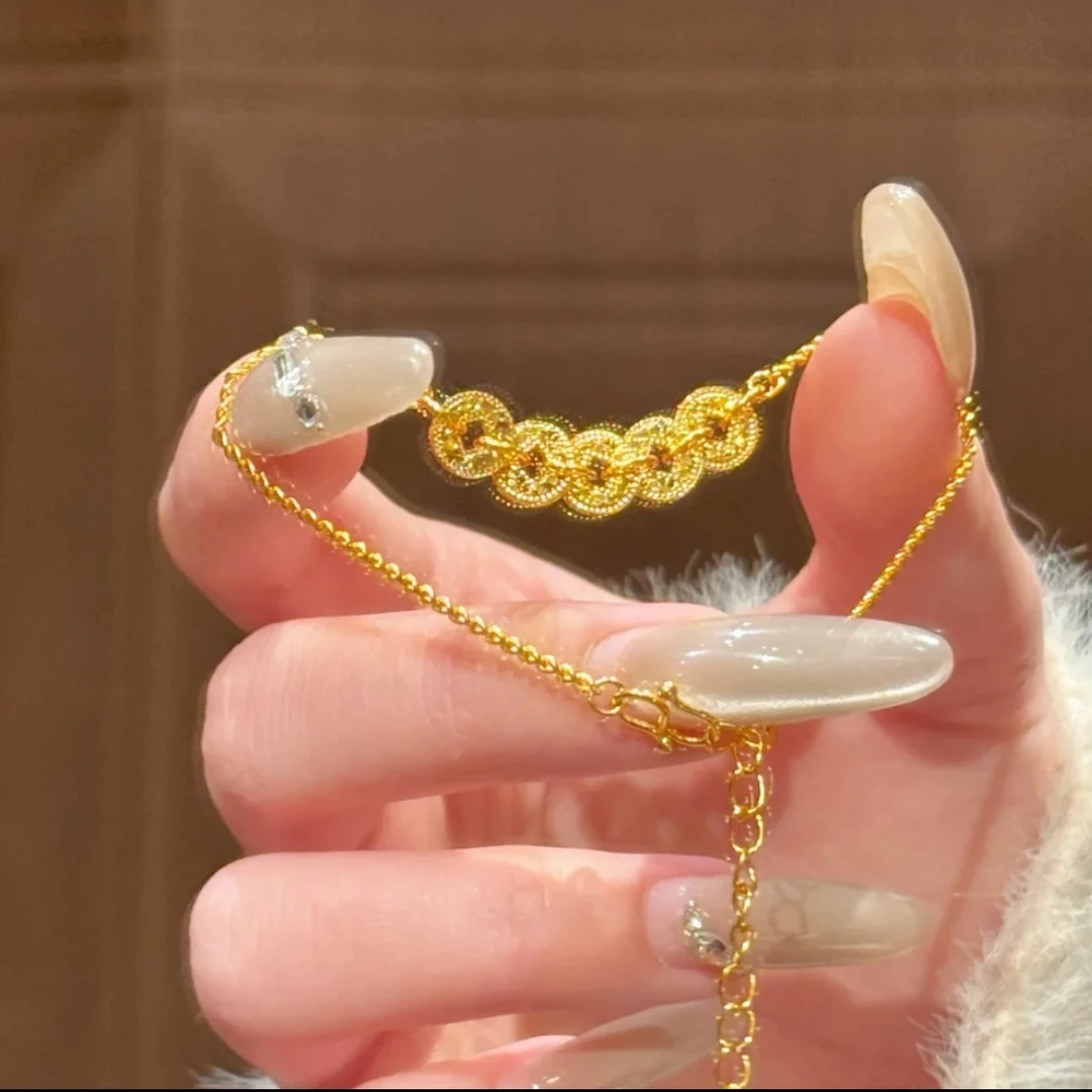 足银手链 （五帝钱手链）碎碎冰亮轻奢气质手链项链可调节款618爆款