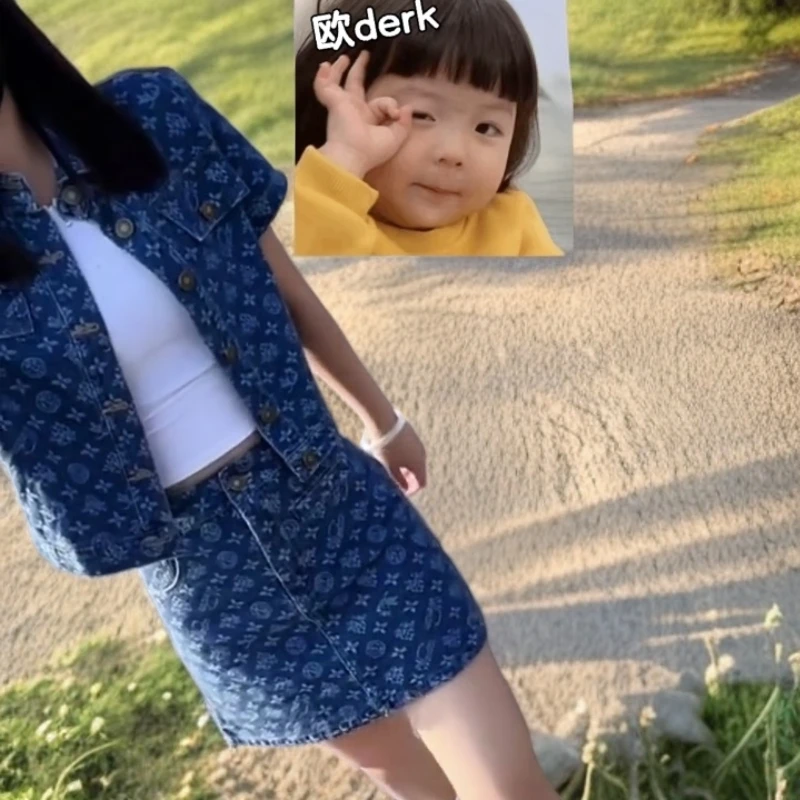 2025夏季新款欧货时尚百搭短袖牛仔外套+半身裙两件套洋气套装女