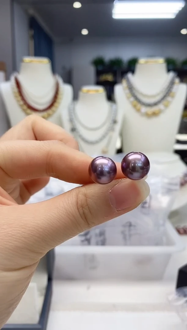 【闪购商品】淡水珍珠耳饰18K金镶嵌淡水耳钉帝王紫