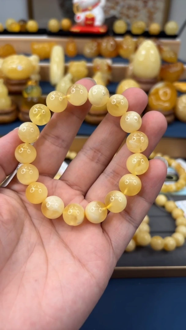 手串琥珀未镶嵌p48金白溶洞蜜蜡单圈 12mm 17.14克