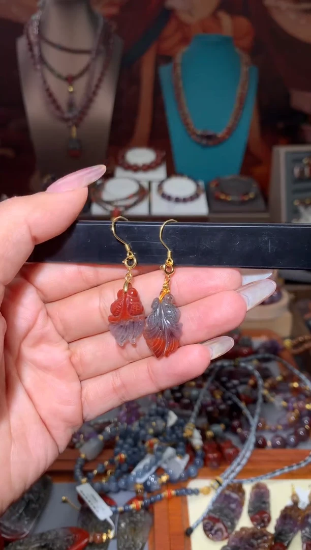 未镶嵌珠宝半成品水晶红极光锦鲤耳饰多样性发其一