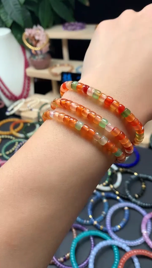 玛瑙/玉髓手链未镶嵌盐源玛瑙小直切手串
