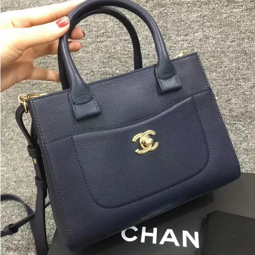 95新 Chanel/香奈儿 小花Jerry 蓝色23开 Executive 托特包 小号