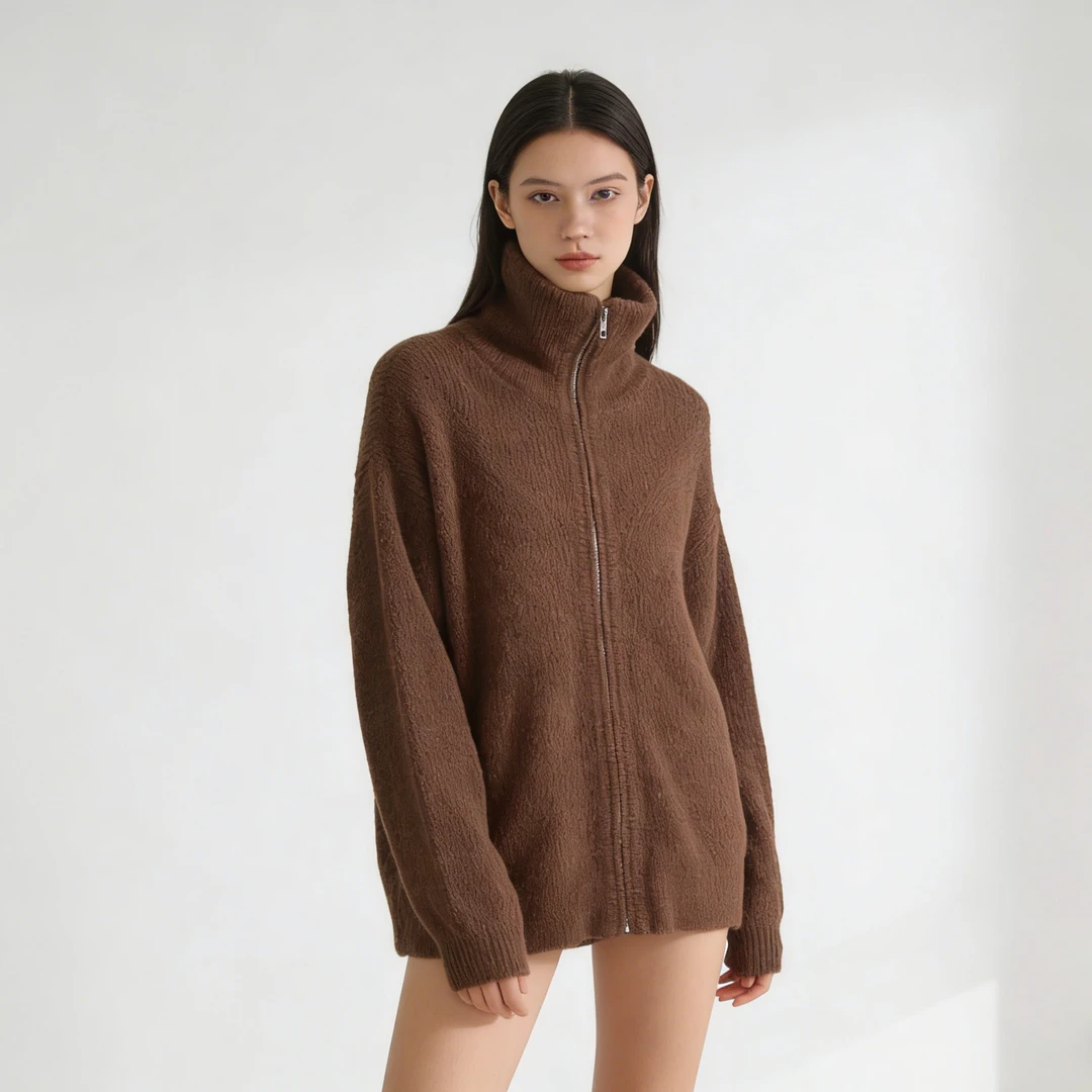 百搭拉链毛衣外套 长袖立领针织