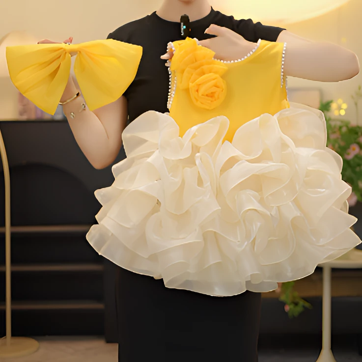 【QX夏日芒芒】2025女童轻奢礼服裙春夏秋季新款立体走秀洋气蓬蓬裙