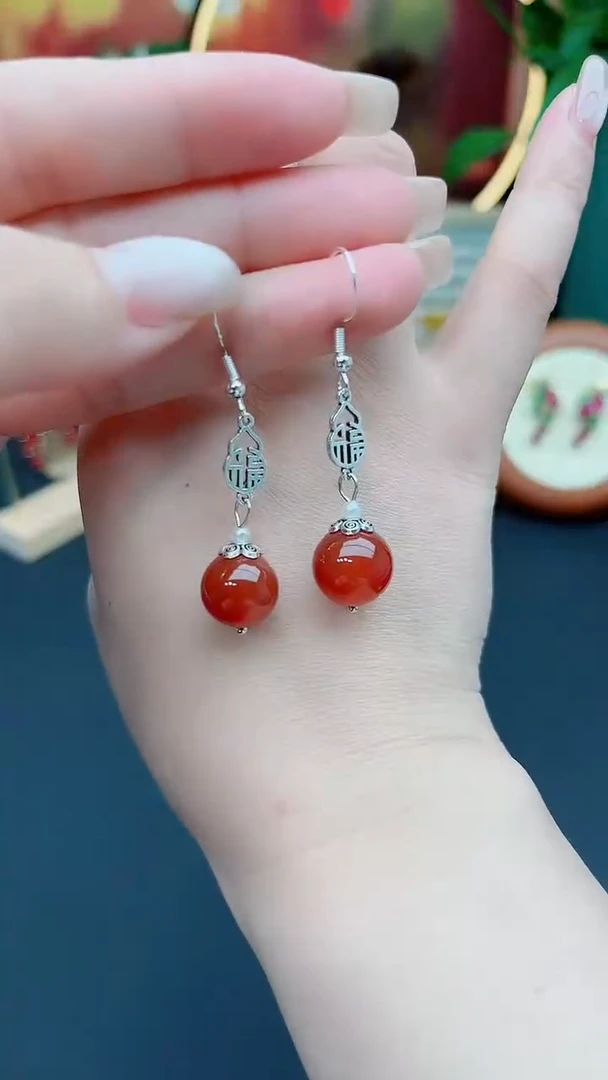 玛瑙/玉髓耳饰银S925镶嵌230000