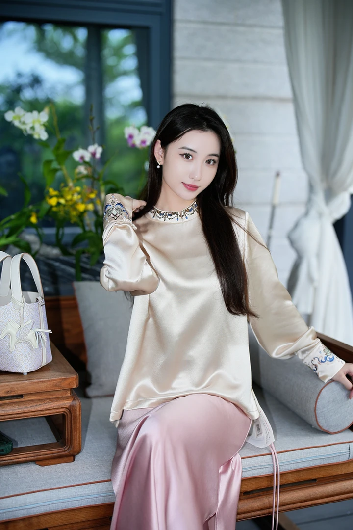 蓝大【映寒】醋酸新中式长袖上衣7331