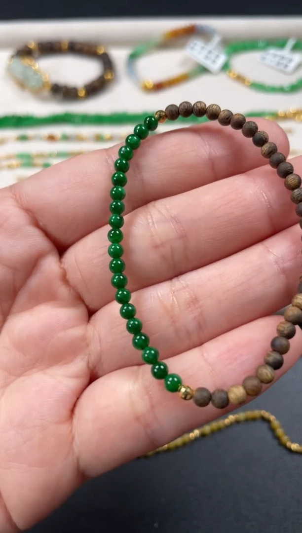 18K金镶嵌手串翡翠多样性  发货一条  P613