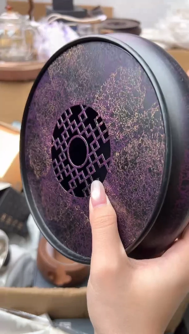 老铁大漆壶承 紫纹金