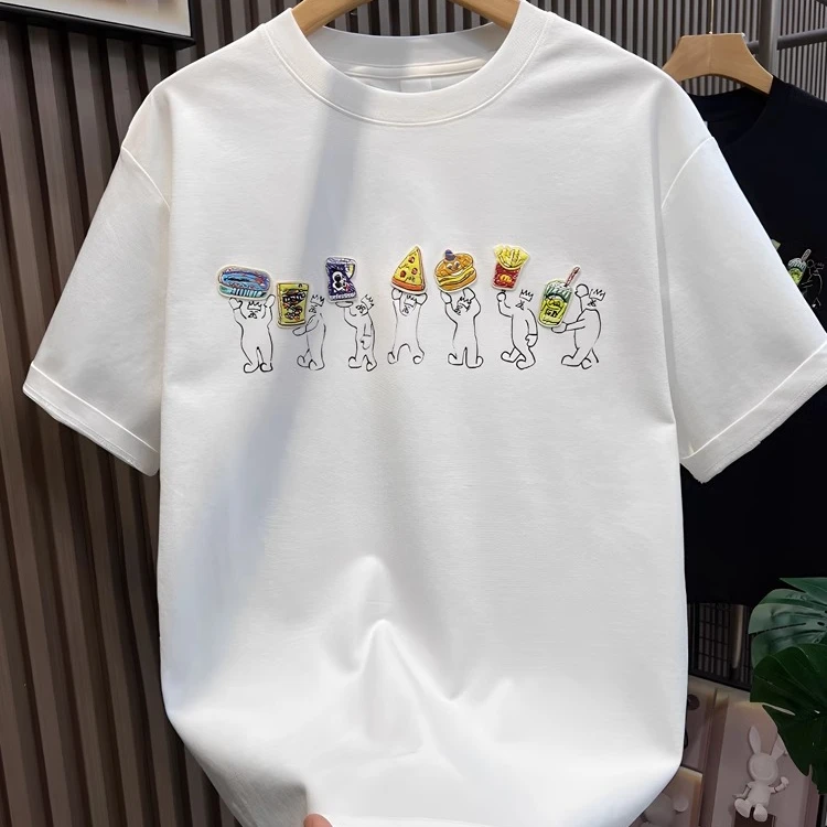 潮牌高街贴布刺绣宽松短袖T恤男士夏季小众设计感ins百搭半袖上衣