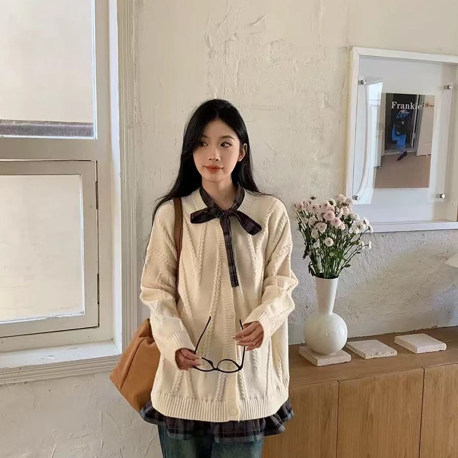 假两件毛衣女春秋慵懒2025新款设计感小众宽松针织开衫上衣外套女