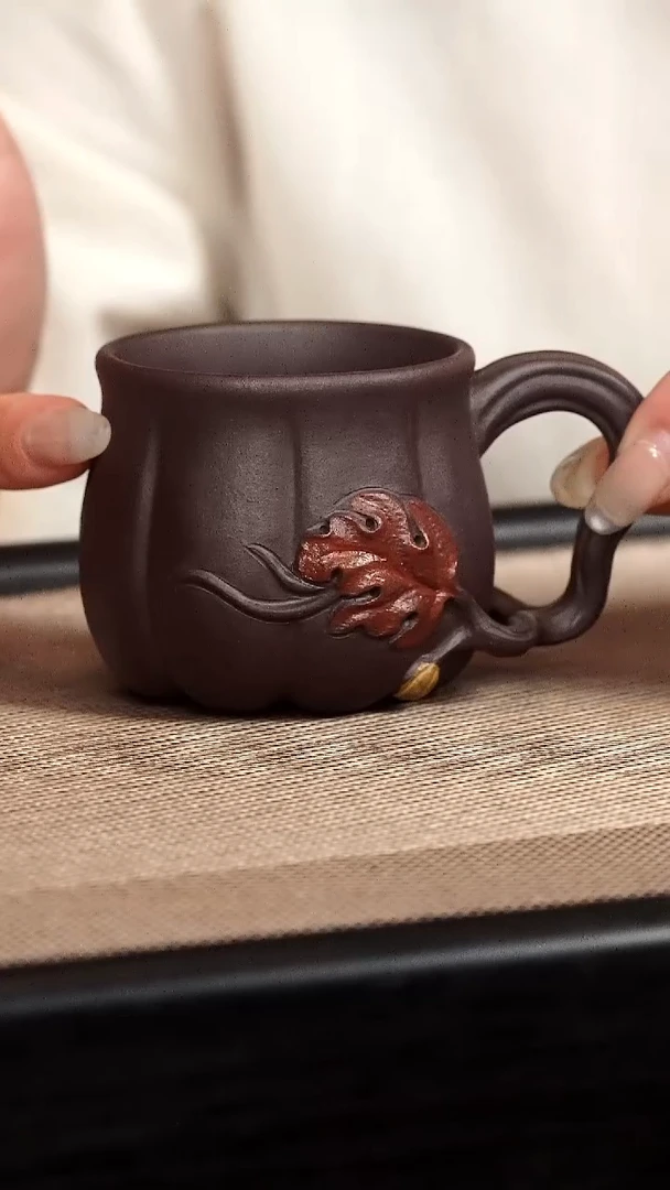 茶壶紫砂【筋纹把杯】