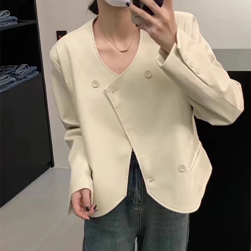 （柚子同款）ZJ春款圆领时尚皮外套8310