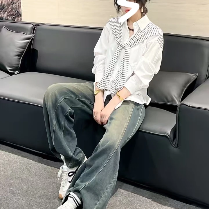 姗蔓高端定制/7980韩系时尚翻领衬衫两件套