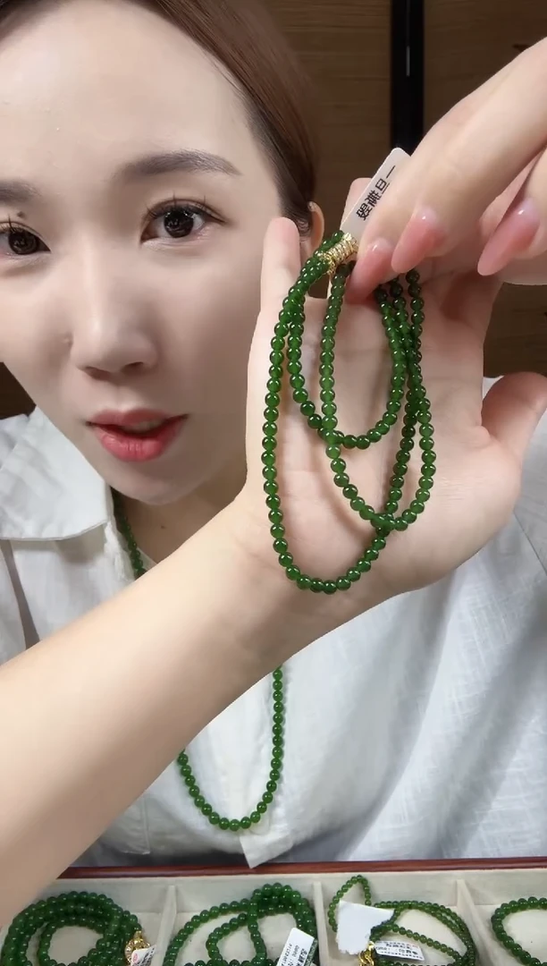 颈饰未镶嵌和田玉（碧玉）4菠菜无矿毛衣链