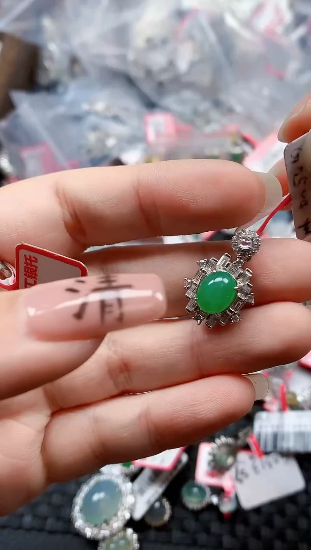 银S925镶嵌戒指翡翠天然A货缅甸翡翠