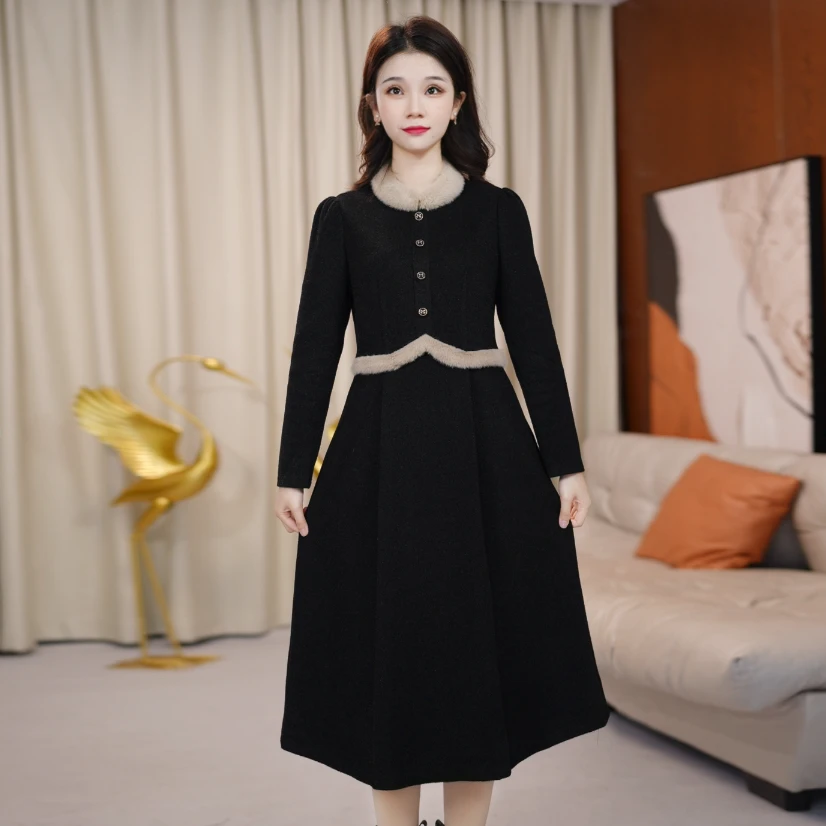 连衣裙显瘦气质法式黑色新款收腰赫本风秋冬显瘦气质女装黑色法式