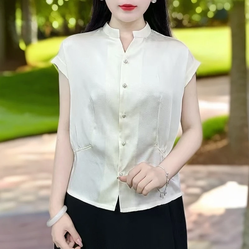 新中式手抓花冠乐皱丝滑清爽透气百搭修身t恤小衫上衣2025款正品