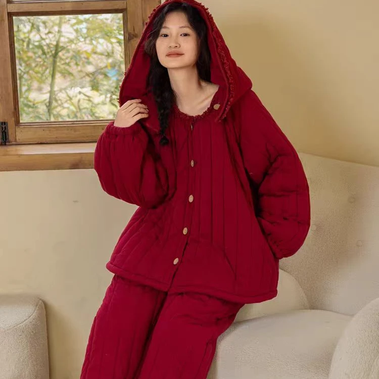 女士睡衣加厚家居服套装冬季